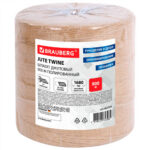 Шпагат джутовый BRAUBERG, 900 м, 2 мм, 3-х ниточный, коричневый
