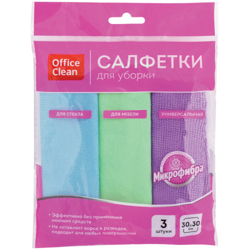 87bc8af70bcc11f1acbe00155d01a100_27f91b090c9a11f1acbe00155d01a100-500x500-1 Салфетка из микрофибры OfficeClean, универс., для стекол, для мебели, 30x30 см, 3 шт/упак — изображение 1