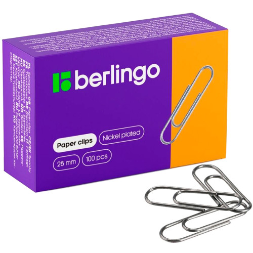 d13b5279e4dc11f0acbc00155d01a100_733454c5e4e011f0acbc00155d01a100-500x500-1 Скрепки BERLINGO 28 мм, никелированные, 100 шт/упак — изображение 1