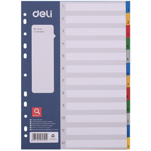 d13b5296e4dc11f0acbc00155d01a100_6d3a45a7e4e011f0acbc00155d01a100-500x500-1 Разделитель пластиковый DELI, А4, 12 листов, цветной — изображение 1