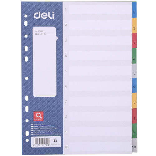 d13b52a8e4dc11f0acbc00155d01a100_6fb6f39ce4e011f0acbc00155d01a100-500x500-1 Разделитель пластиковый DELI, А4, 10 листов, цветной — изображение 1