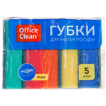 Губка для мытья посуды OfficeClean "Maxi", поролон с абразивным слоем, 90х65х27 мм, 5 штук — изображение 2