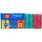 Губка для мытья посуды OfficeClean "Maxi", поролон с абразивным слоем, 90х65х27 мм, 10 штук — изображение 2