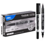 Маркер перманентный DELI "Think" двухсторонний, 0,5-1,0 мм, черный