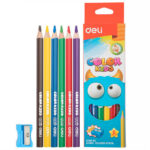 Карандаши цветные Deli "Color Kids", 6 цветов, утолщенные, дерево, картон