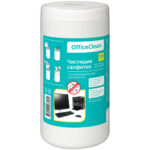 Салфетки чистящие влажные OfficeClean, антибактериальные, 100 шт в тубе