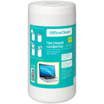 Салфетки чистящие влажные OfficeClean, для экранов/мониторов, 100 шт в тубе