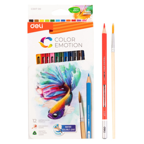 d7a50ae9e4dc11f0acbc00155d01a100_8b15d53fe4e011f0acbc00155d01a100-500x500-1 Карандаши акварельные Deli "Color Emotion", 12 цветов, дерево, картон — изображение 1