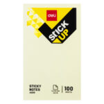 Клейкие листки DELI "Stick Up", 76х126 мм, желтые, 100 листов, пленка