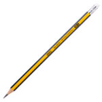 Карандаш DELI "Scribe", НВ, шестигранный корпус, дерево, с ластиком, желтый с полосками ассорти — изображение 3