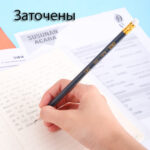 Карандаш DELI "Scribe", НВ, шестигранный корпус, дерево, с ластиком, темно-синий — изображение 6