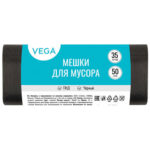 Мешки для мусора "Vega", 50х60 см, 35 литров, 6 мкм, 50 шт/рул., черные