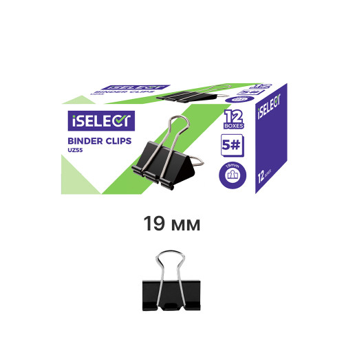 e73b5fb9efad11f0acbc00155d01a100_8449daf1f21211f0acbc00155d01a100-500x500-1 Зажимы для бумаг i Select "Z55", 19 мм, черные, (12 шт.) — изображение 1