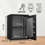 Сейф огнестойкий DELI "ET601" электронный замок + ключ, 450х400х600 мм, 53 кг, серый — изображение 2