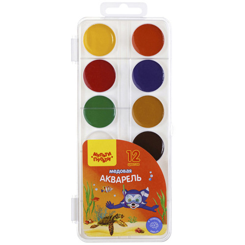 eb60e72ce4dc11f0acbc00155d01a100_e36f544ee4e011f0acbc00155d01a100-500x500-1 Краски акварельные медовые Мульти-Пульти "Енот в Красном море", без кисти, 12 цветов — изображение 1