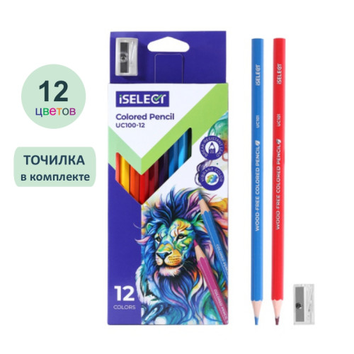 f10a2d9a3d6a11f1acc200155d01a100_580a0068491211f1acc200155d01a100-500x500-1 Карандаши цветные "i Select", 12 цветов, дерево, картон, с точилкой в комплекте — изображение 1